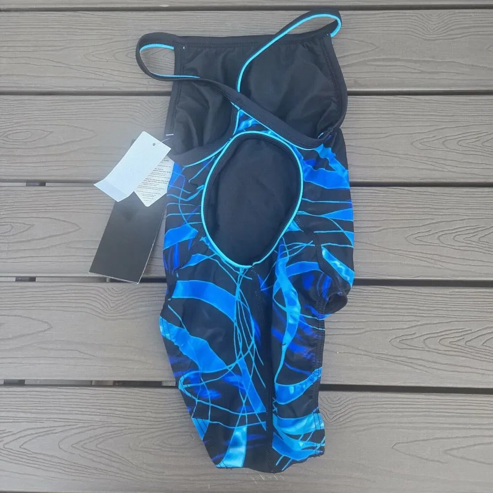 TYR Sonic Wave 1pc Swimsuit - Blue Lycra Youth Girls Size 22 New